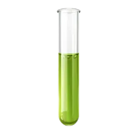 a test tube filled with green liquid