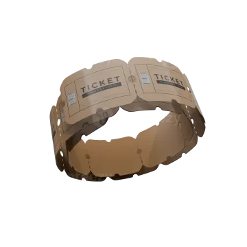 a cardboard ring with the words ticket on it