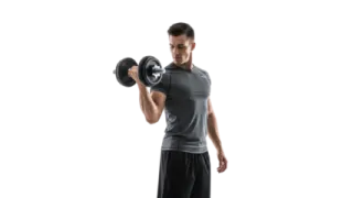 a man doing dumb curls with dumbs