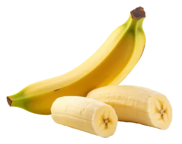 two bananas and one banana on a white background