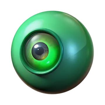 a green ball with an eye on it