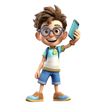 a cartoon boy with glasses and a cell phone