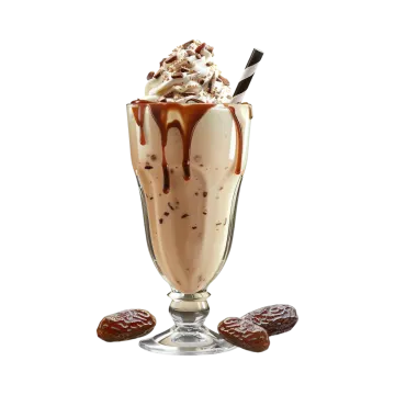 a glass filled with ice and topped with chocolate