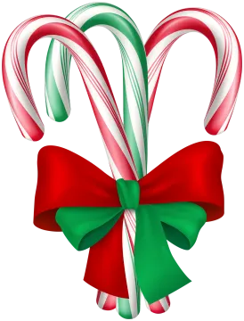 a candy cane with red and green ribbons