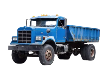 a blue dump truck on a white background