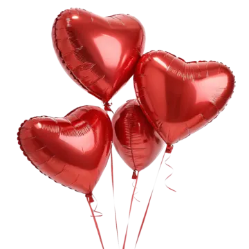 a bunch of red heart balloons