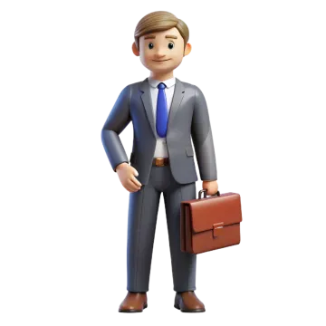 a 3d man in a suit and tie holding a briefcase