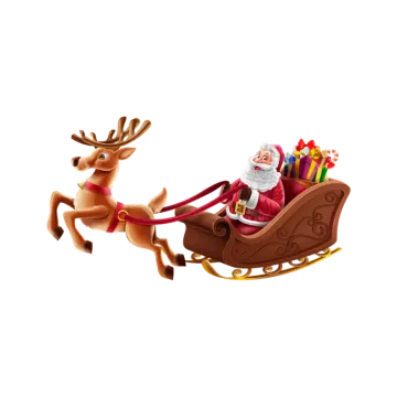 a santa claus riding in a sler with reindeers