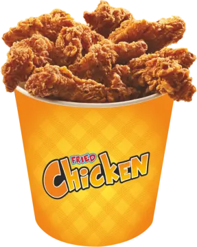 a cup filled with fried chicken on a white background