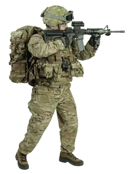 a soldier with a rifle in his hand