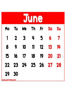 a calendar with the word june on it
