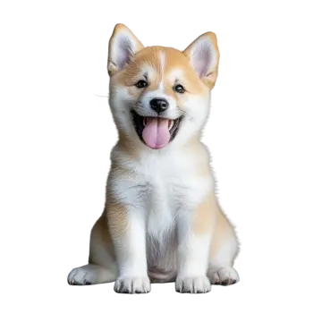 a small dog sitting down with its tongue out