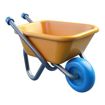 a yellow wheelbar with blue wheels on a white background