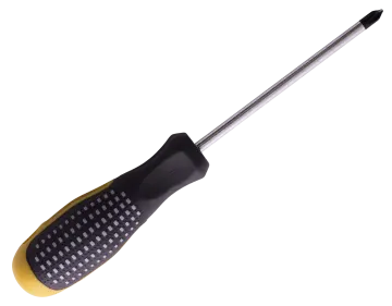 a black and white spat with a yellow handle