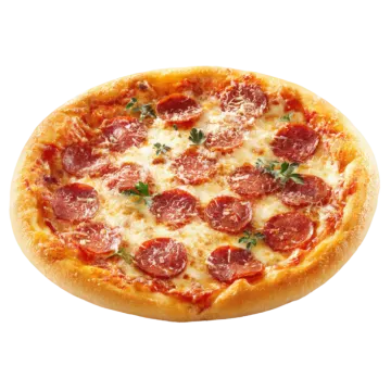 a close up of a pizza on a white background