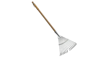 a garden rake on a white background