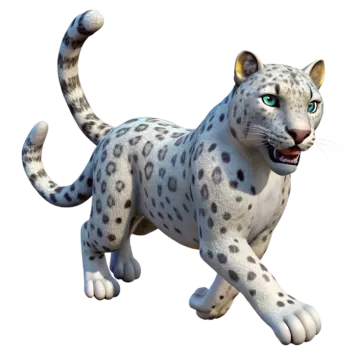 a white leopard with blue eyes and black spots