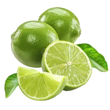 limes with leaves on a white background