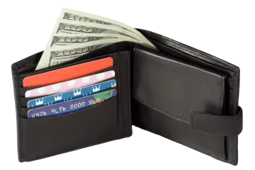 a wallet with money sticking out of it
