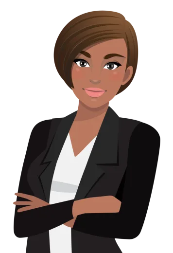 a woman in a suit with her arms crossed