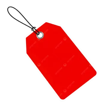 a red price tag on a white background