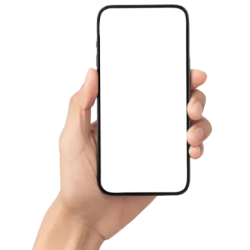 a hand holding an iphone with a blank screen