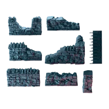 a set of four pieces of stone with red and black paint