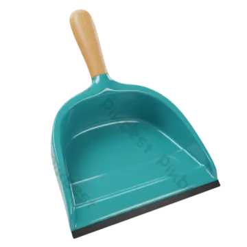 a blue shovel with a wooden handle