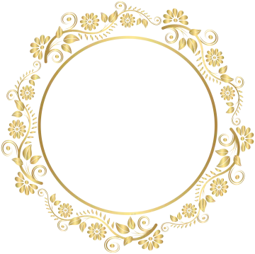 a round frame with gold flowers and leaves