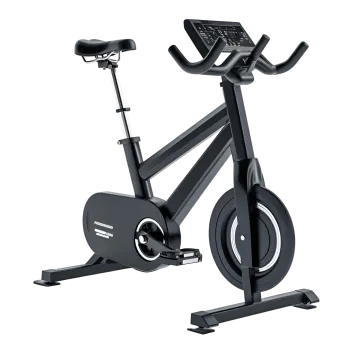a black exercise bike on a white background