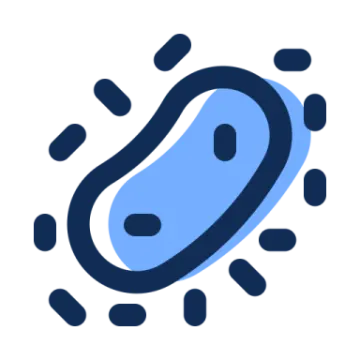 a blue and white icon with an oval shape
