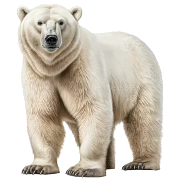 a polar bear standing in front of white background