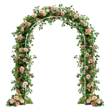 a floral arch with pink roses on it