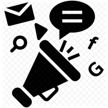 a black and white silhouette of a megaphone with speech bubbles