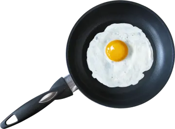 a fried egg in a frying pan