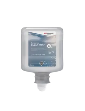 a bottle of clear foam on a white background