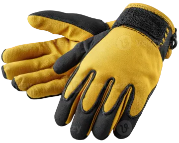 a pair of yellow and black work gloves