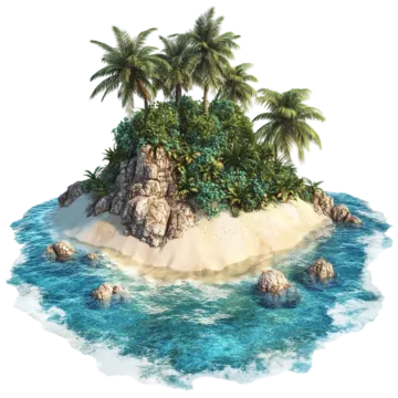 an island in the ocean with palm trees