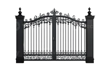 a black wrought fence on a white background