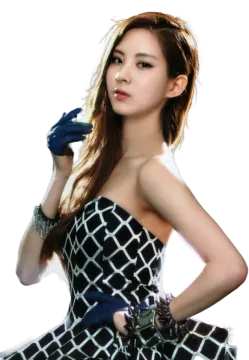 a woman in a black and white dress