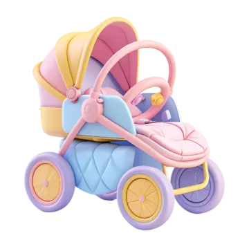a baby stroller with pink and blue wheels