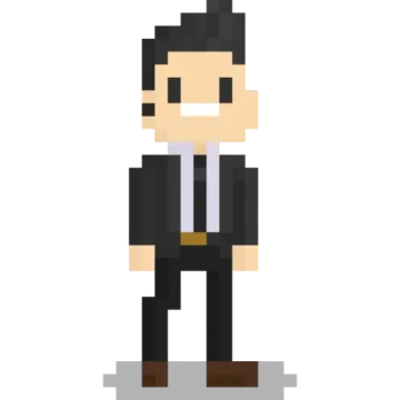 a pixel character in a suit and tie