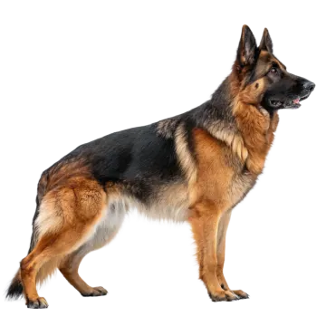 a german shepherd dog standing on a white background