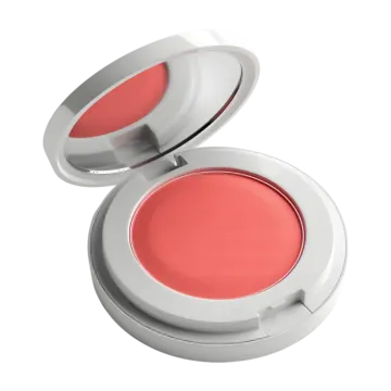 a bright pink blush blusher in a white container