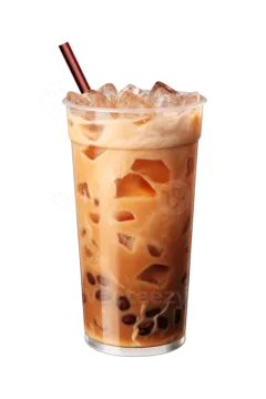 a glass of iced coffee on a white background