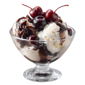 an ice cream sundae with chers and chocolate