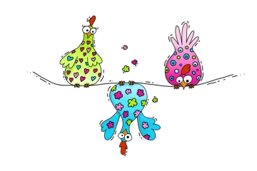 three colorful birds sitting on a wire