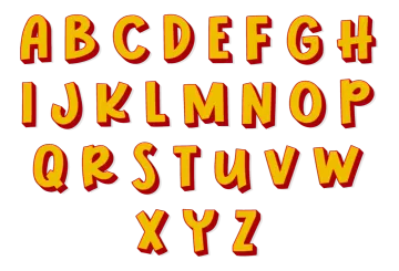 a set of red and yellow alphabet letters