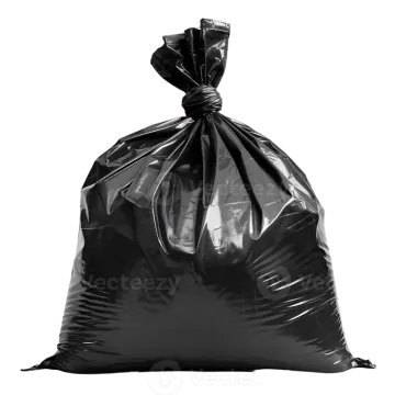 a black garbage bag on a white background