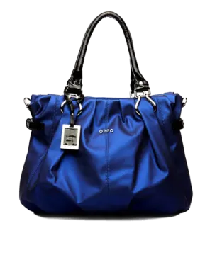 a blue handbag on a white background